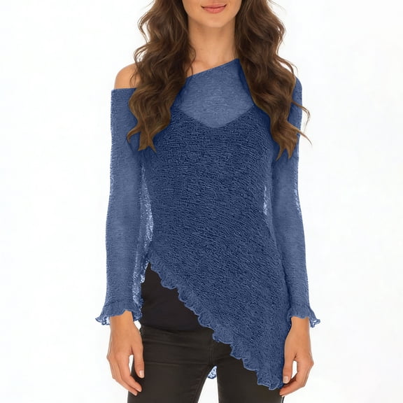 APEXFWDT Womens Off Shoulder Sheer Cover Ups Lightweight Mesh Shrug Summer Trendy Poncho Tops