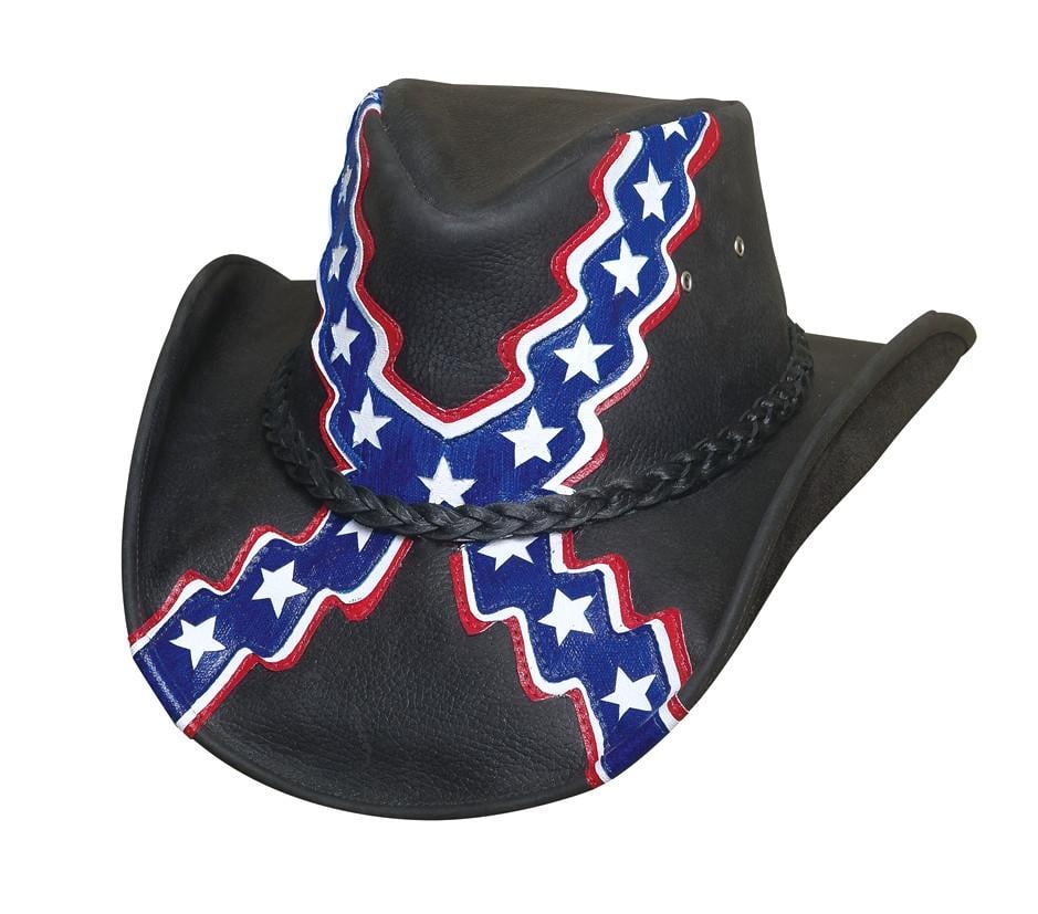 Black Leather Rebel Western Hat 