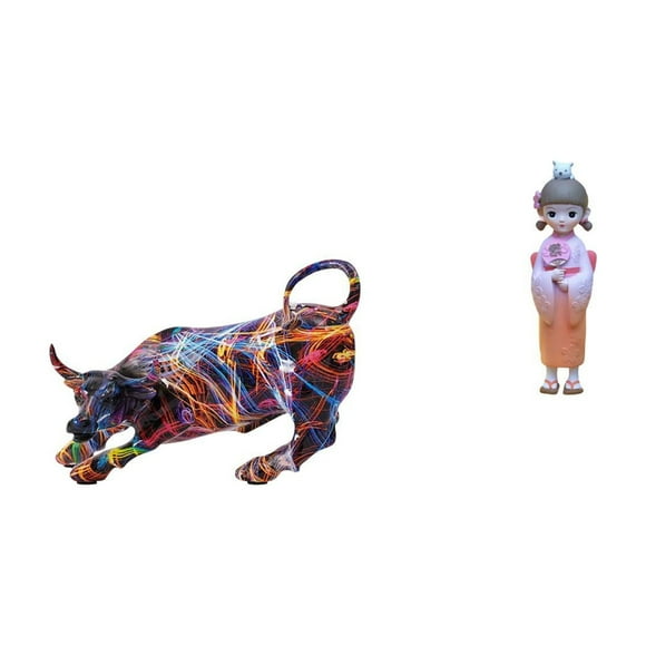 Colección De Esculturas De Figuritas De Toro De Resina Moderna Y Colorida Y Geisha Kabuki Asiática Para Sala De Estar, Escritorio, Dormitorio, Adorno, Casa De Muñecas, Accesorios De Granja