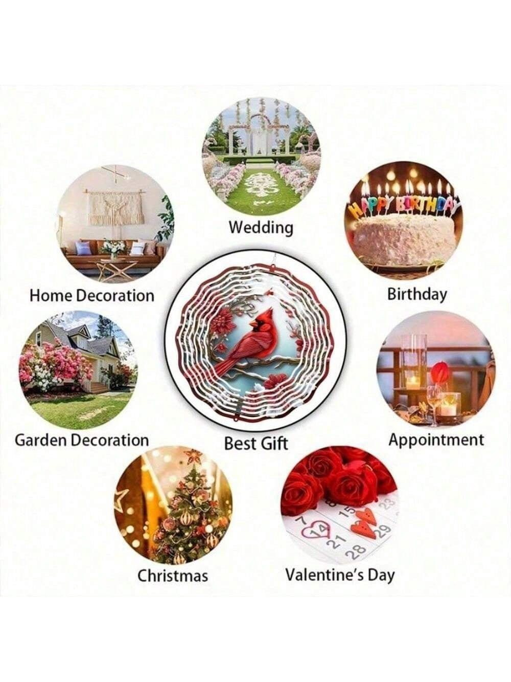 Vibrant Red Cardinal Wind Spinner & Mandala Wind Chime - Outdoor Metal Hanging Decor for Garden Patio