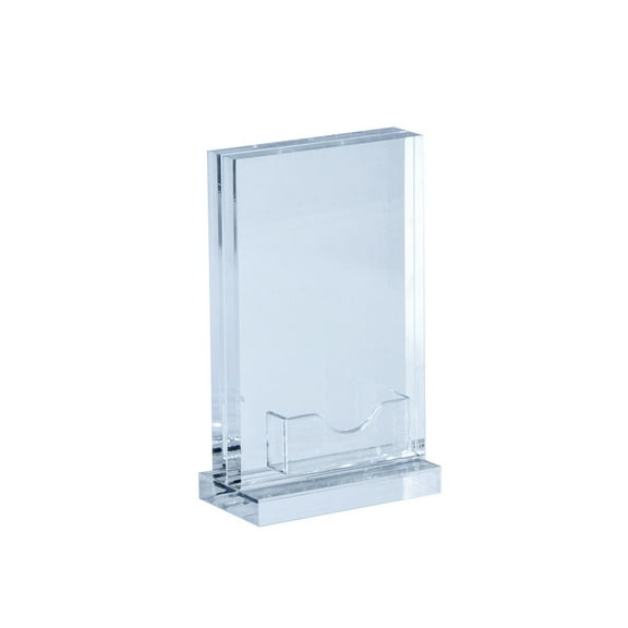 5.5" W x 8.5" H Vertical Acrylic Block Sign Holder on Acrylic Base w/ Gift Card Pocket