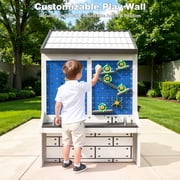 COCLUB Storage Shed Outdoor Wooden Playhouse with Workbench/ Pegboard& Ball Track, Kids Todder Ages 3+