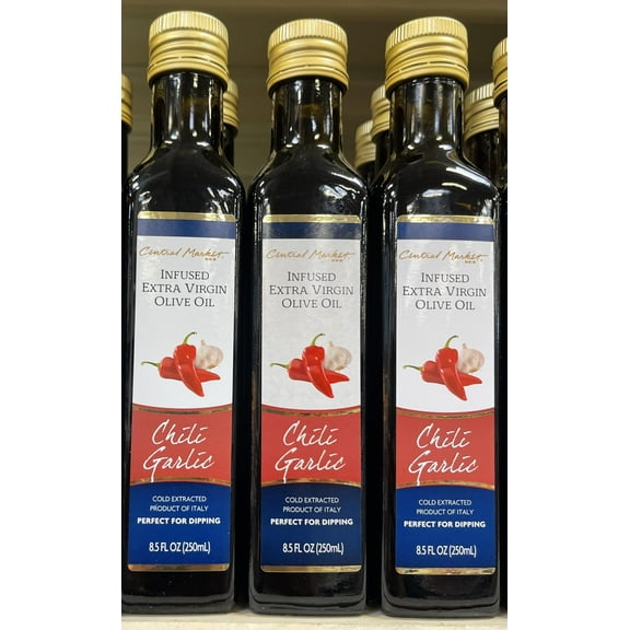 Central Market Chili Garlic Infused Extra Virgin Olive Oil.  Bundle of 3 bottles.  HEB favorite.