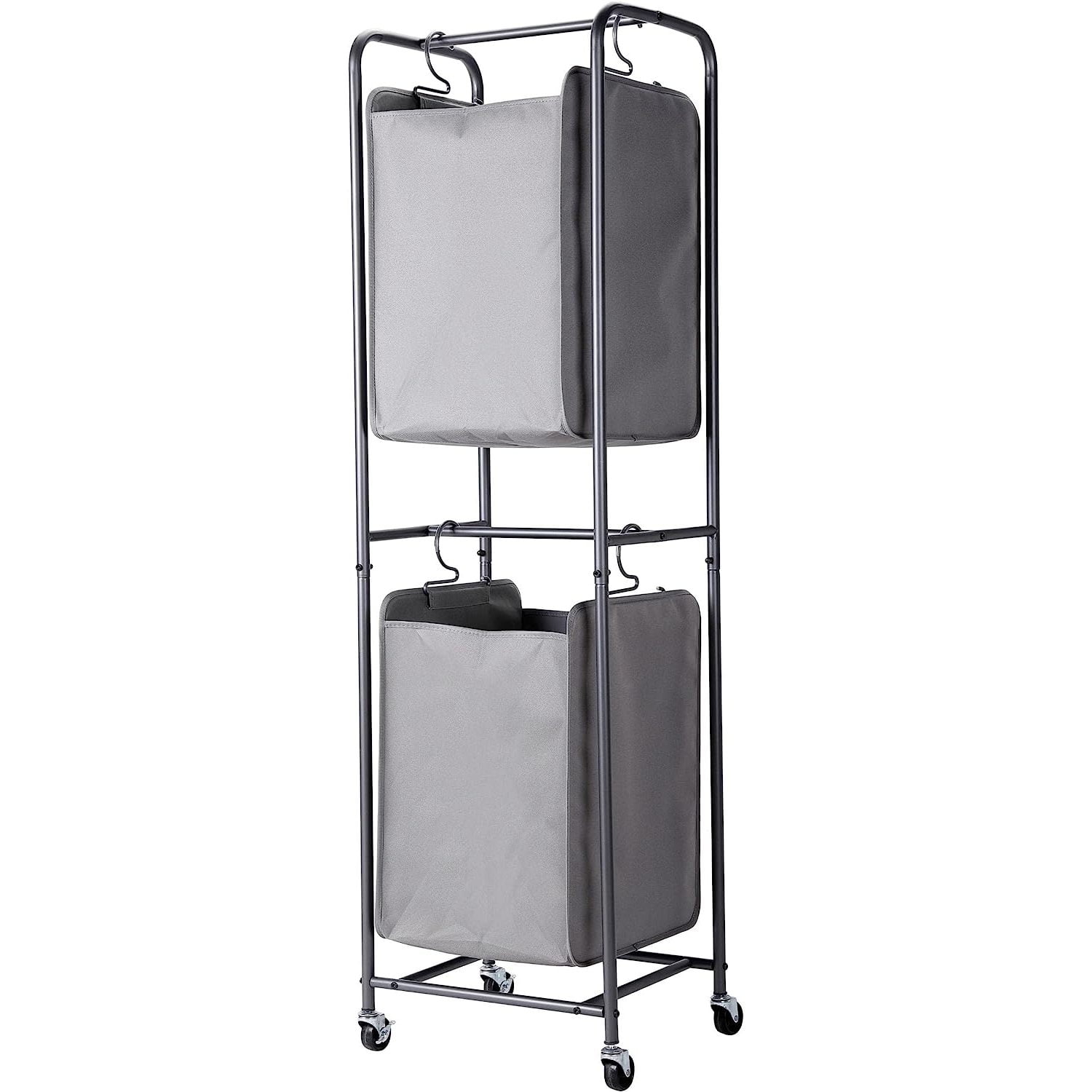 WBTAYB Rolling 2Tier Vertical Laundry Hamper Sorter Grey Cart with