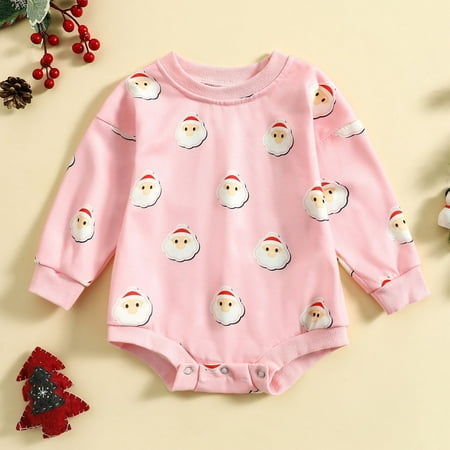 

Christmas Infant Girls Christmas Long Sleeve Cartoon Santa Prints Pullover Romper Newborn Sweatshirt Bodysuits
