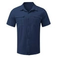 thumbnail image 4 of Mens Short Sleeve Button Down Shirts Stretch Lightweight Outdoor Summer with Pockets for Beach Vacation Navy XL, 4 of 5