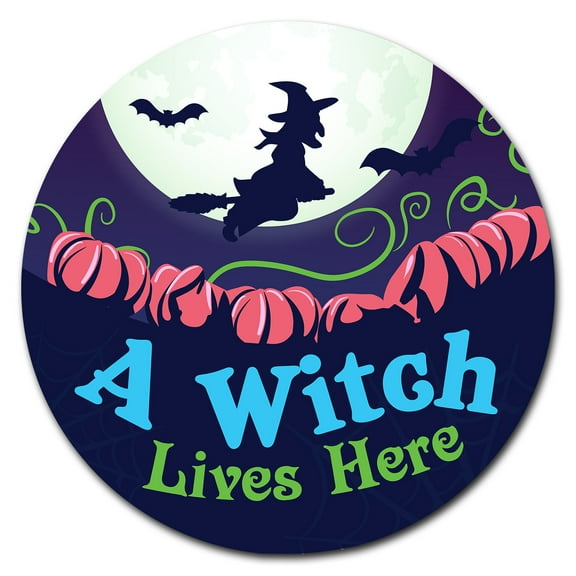 SignMission Corrugated Plastic Sign With Stakes 16" Circular - A Witch Lives Here | Coroplast Yard Sign With Stake |  Made in the USA