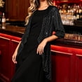 thumbnail image 5 of LEKWK Sequin Cardigan Jacket Women Open Front Sparkly 3/4 Sleeve Coat Elegant Evening Party Wedding Guest Dressy Fall Outerwear Black XXL, 5 of 8