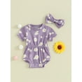 thumbnail image 2 of Bslissey Baby Girls Summer Romper Daisy Print Short Sleeve Jumpsuit Newborn Infant Cute Bodysuit with Bow Headband 3M 6M 9M 12M 18M, 2 of 9