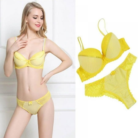 

Women Lace Striped Intimate Underwear Set Underwire Bras + Low Waist Briefs