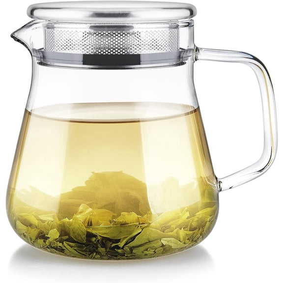 One-Touch Tea Maker, 2-in-1 Teapot and Kettle with Stainless Steel Filter Lid for Loose Tea – Stain-free Borosilicate Glass Tea Pot (15 Oz) – Tea Connoisseur's Choice