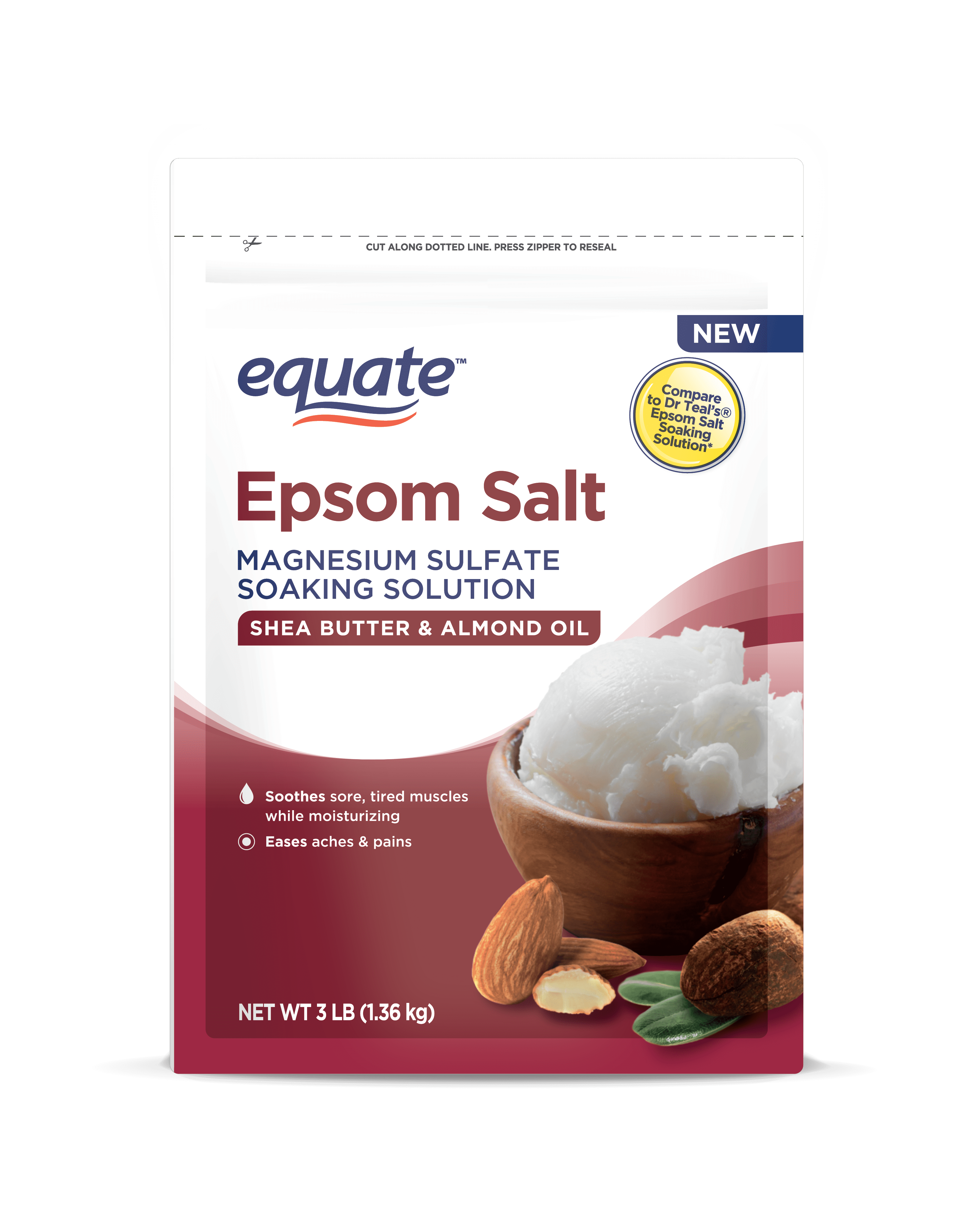 (4 pack) Equate Epsom Salt Soaking Solution with Shea Butter and Almond Oil, 3 lbs