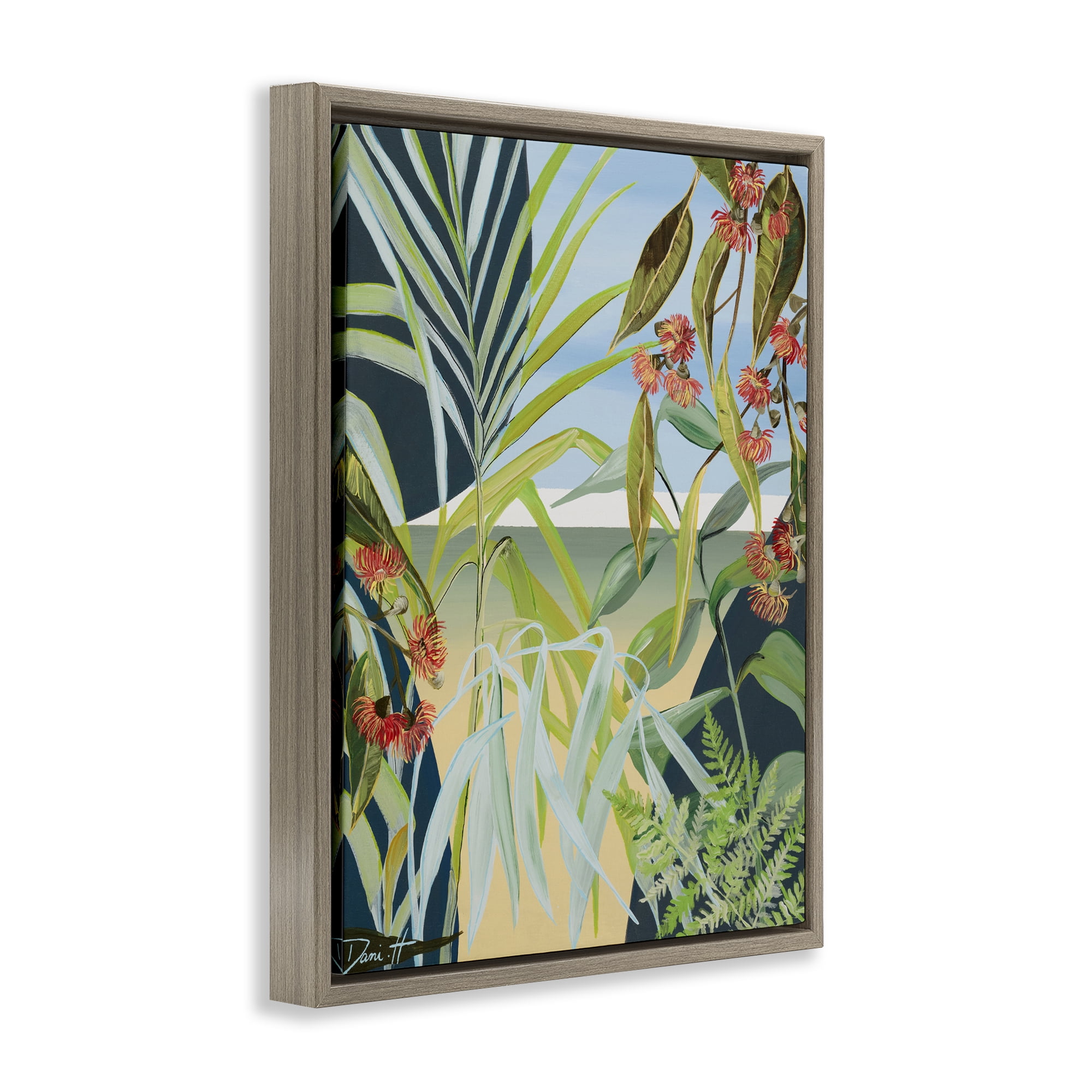 Stupell Industries Coastal Morning Leaves Brown Framed Floater Canvas Wall Art, design by Dani Heyward