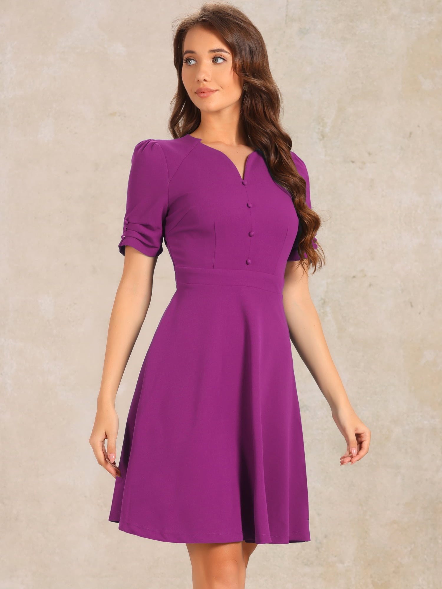DARING DIVA Sweetheart Neck Pleated A-Line Sheath Dress S Purple