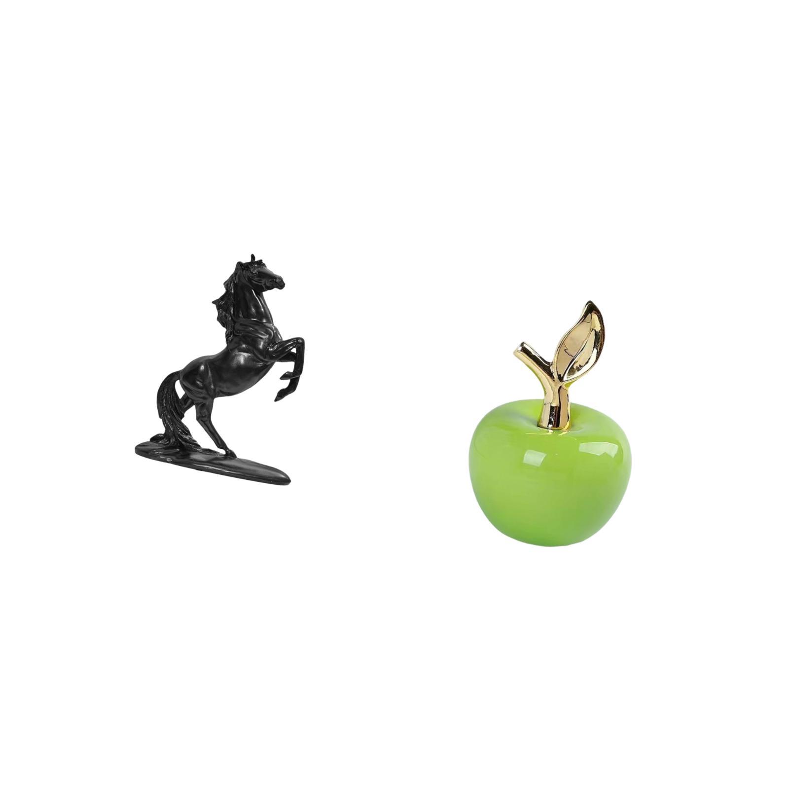 Dualoai Equestrian Fruit Sculpture Ceramic Horse Figurine Ornament for Bedroom Landscape Cafe Study Room Holiday Home Decoration