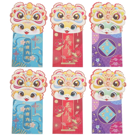 OATIPHO Red Envelope with Unique Cartoon Designs for Chinese New Year and Weddings Assorted Color Paper Crafted with Fine Details 6pcs