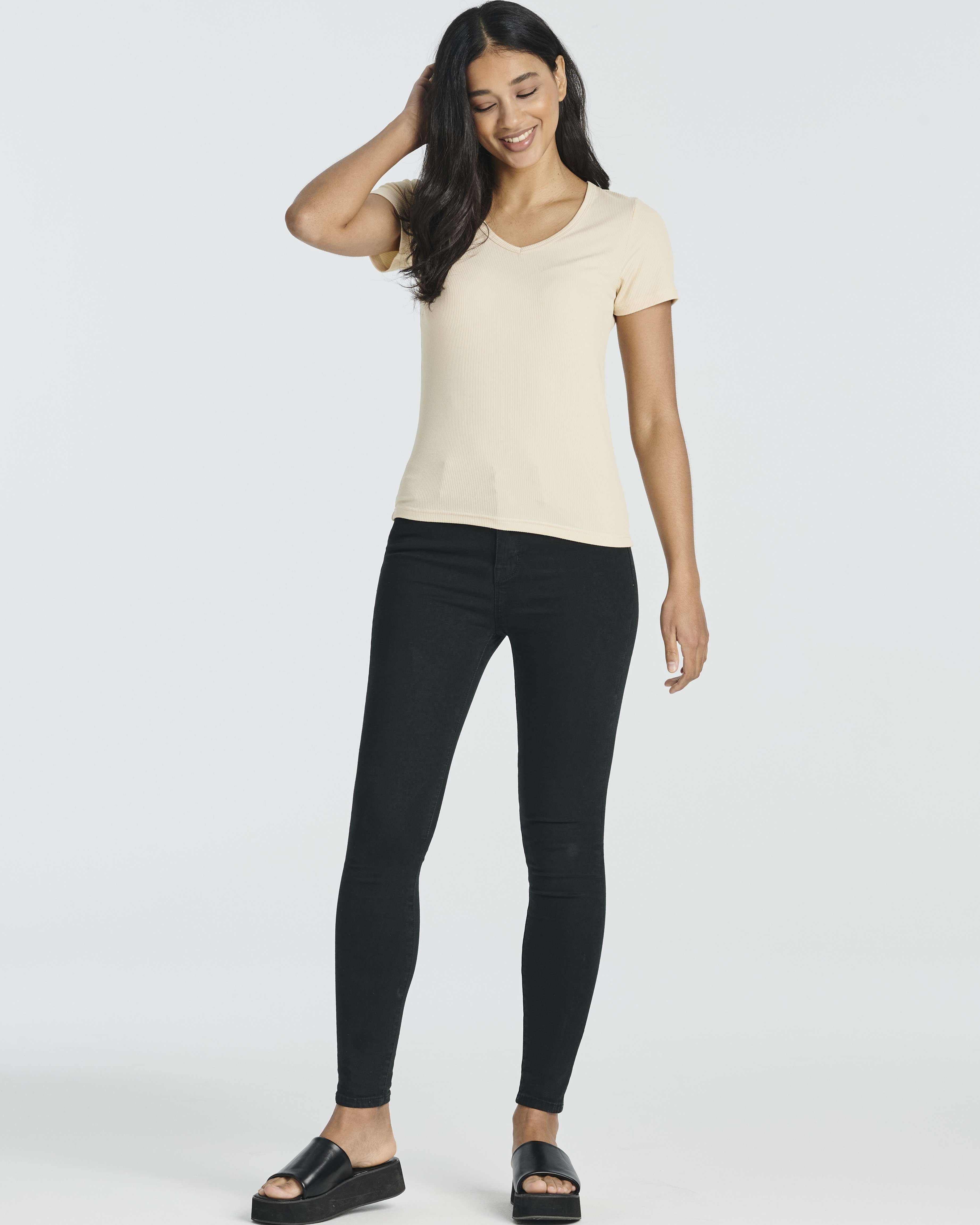 5 Pack: Women's Soft Ribbed Short Sleeve V-Neck T-Shirt Casual Summer Tee Shirts