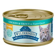 Angle View: (24 Pack) Blue Buffalo Wilderness Wild Delights Chicken & Trout Grain Free Wet Cat Food, 3 oz. Cans