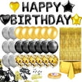 thumbnail image 1 of Decoración de fiesta de cumpleaños de oro rosa, pancarta de feliz cumpleaños, cortina con flecos de oro rosa, mantel de aluminio, globos de confeti de papel de aluminio con forma de corazón y, 1 of 7