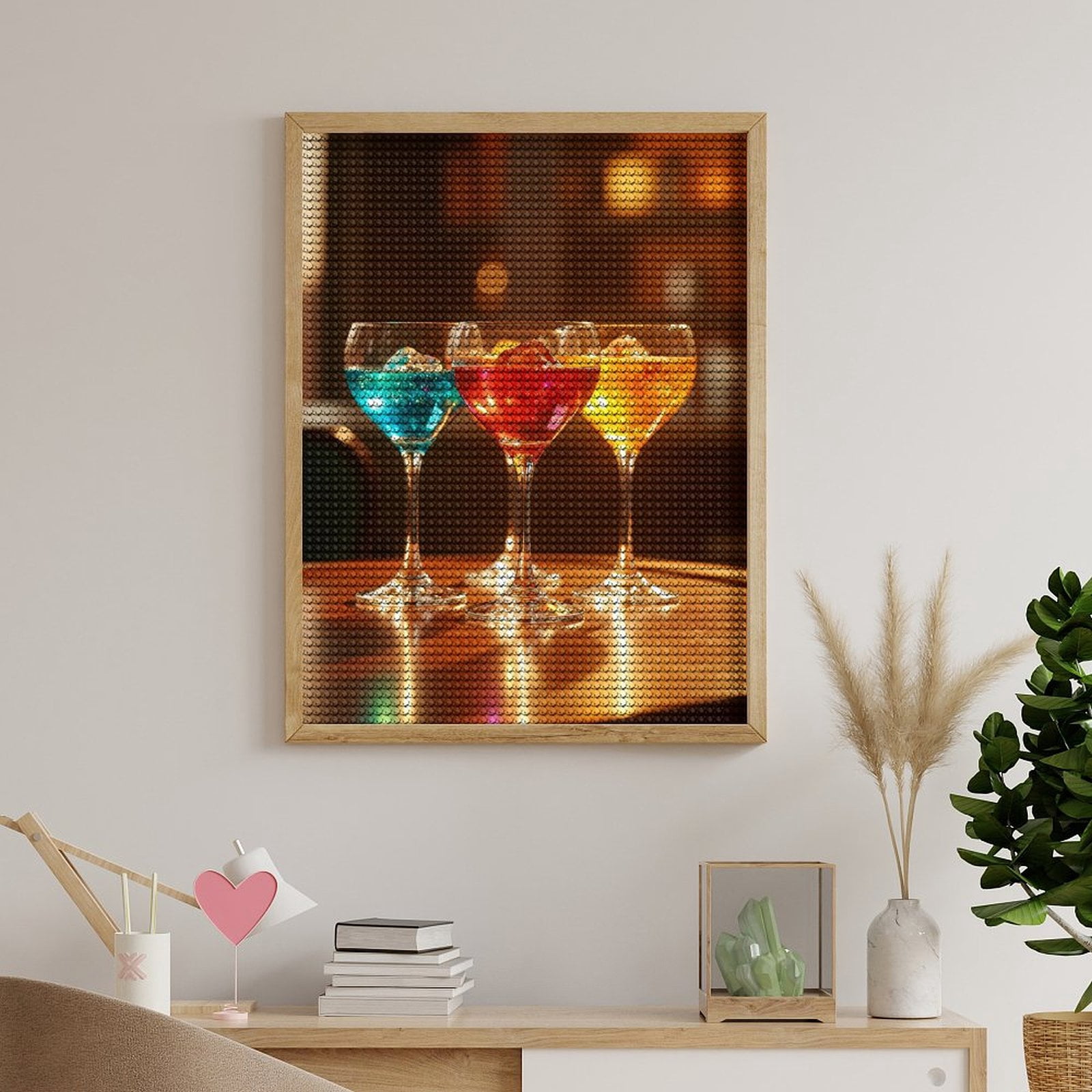 Diamond Art Kits for Adults, Colorful Cocktail Glasses Table 5D Diamond Painting Kits for Adults Beginners, DIY Full Drill Diamond Painting, Gem Art and Crafts 12x16