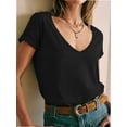 thumbnail image 2 of Women Fashion Deep V-Neck Short Sleeve Tops Solid Casual Loose Basic T Shirt, 2 of 5