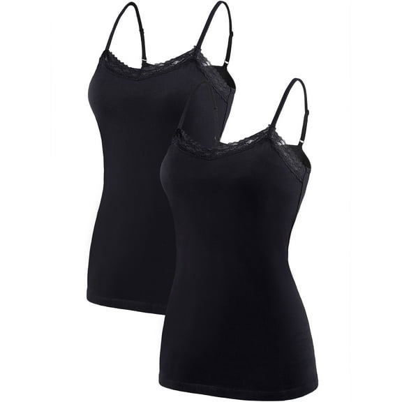 Charmo Women's Basic Casual Long Camisole with Adjustable Straps Neck Cami Tank Top Black