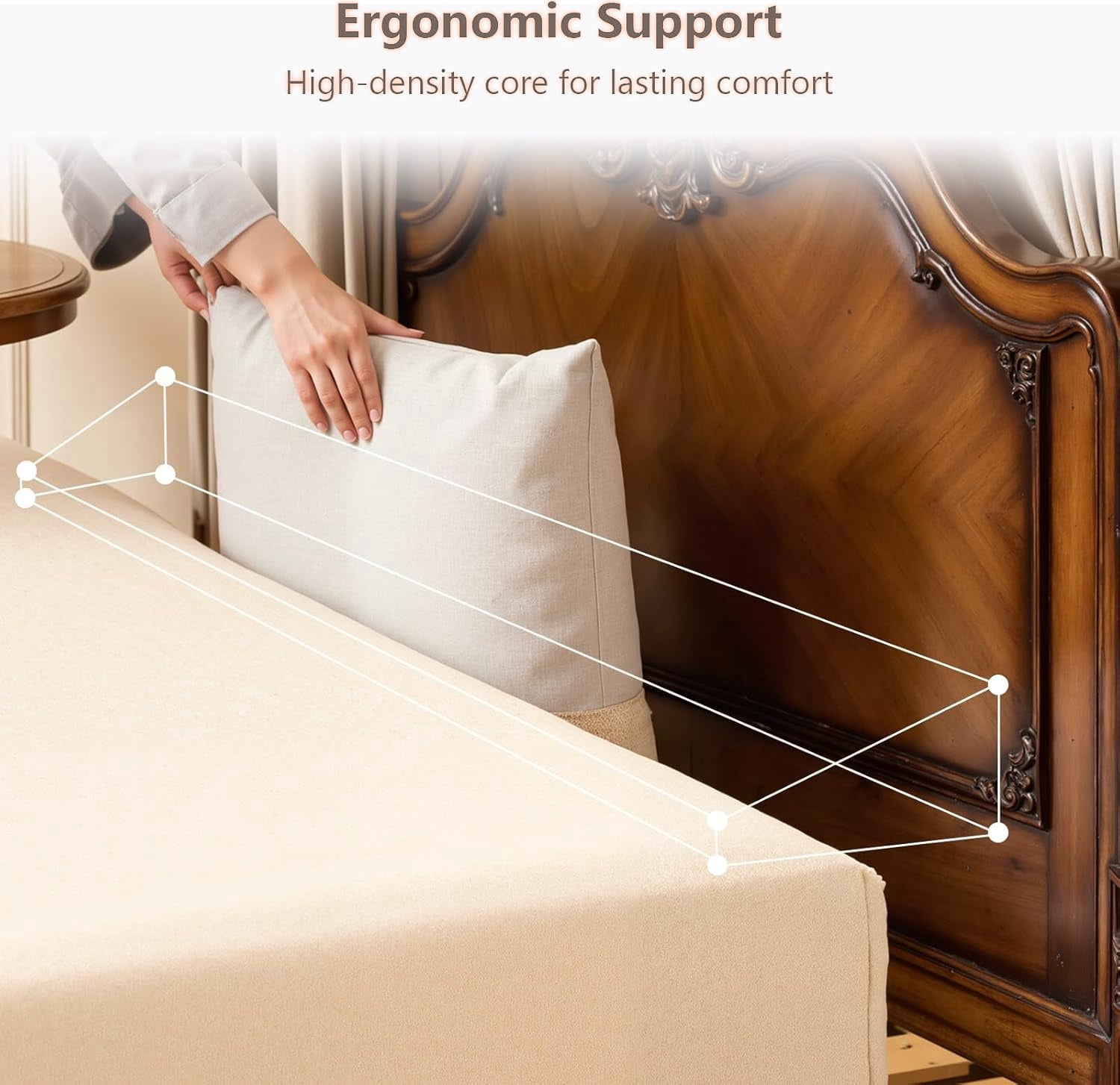 Bed Wedge Pillow for Headboard, High-Density Foam Fills Gaps Between Mattress and Headboard, Queen Size Wedge Pillow with Side Pockets for Phone and Remotes, Removable Washable Cover