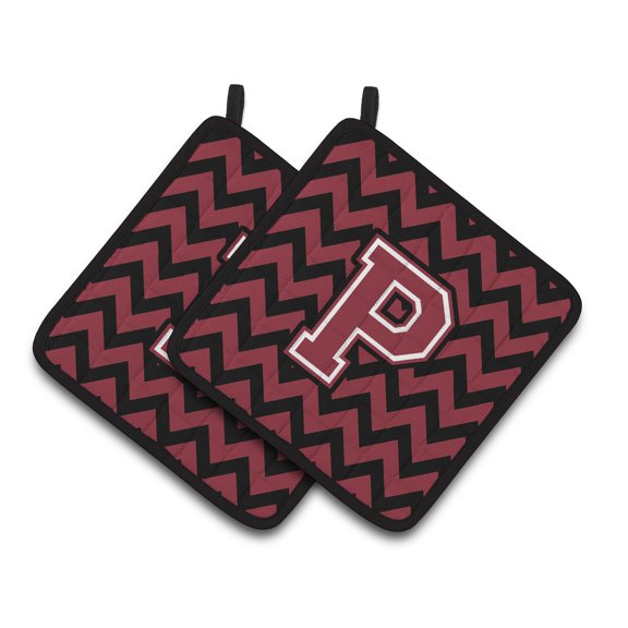 Carolines Treasures CJ1052-PPTHD Letter P Chevron Garnet and Black Pair of Pot Holders, 7.5HX7.5W, multicolor
