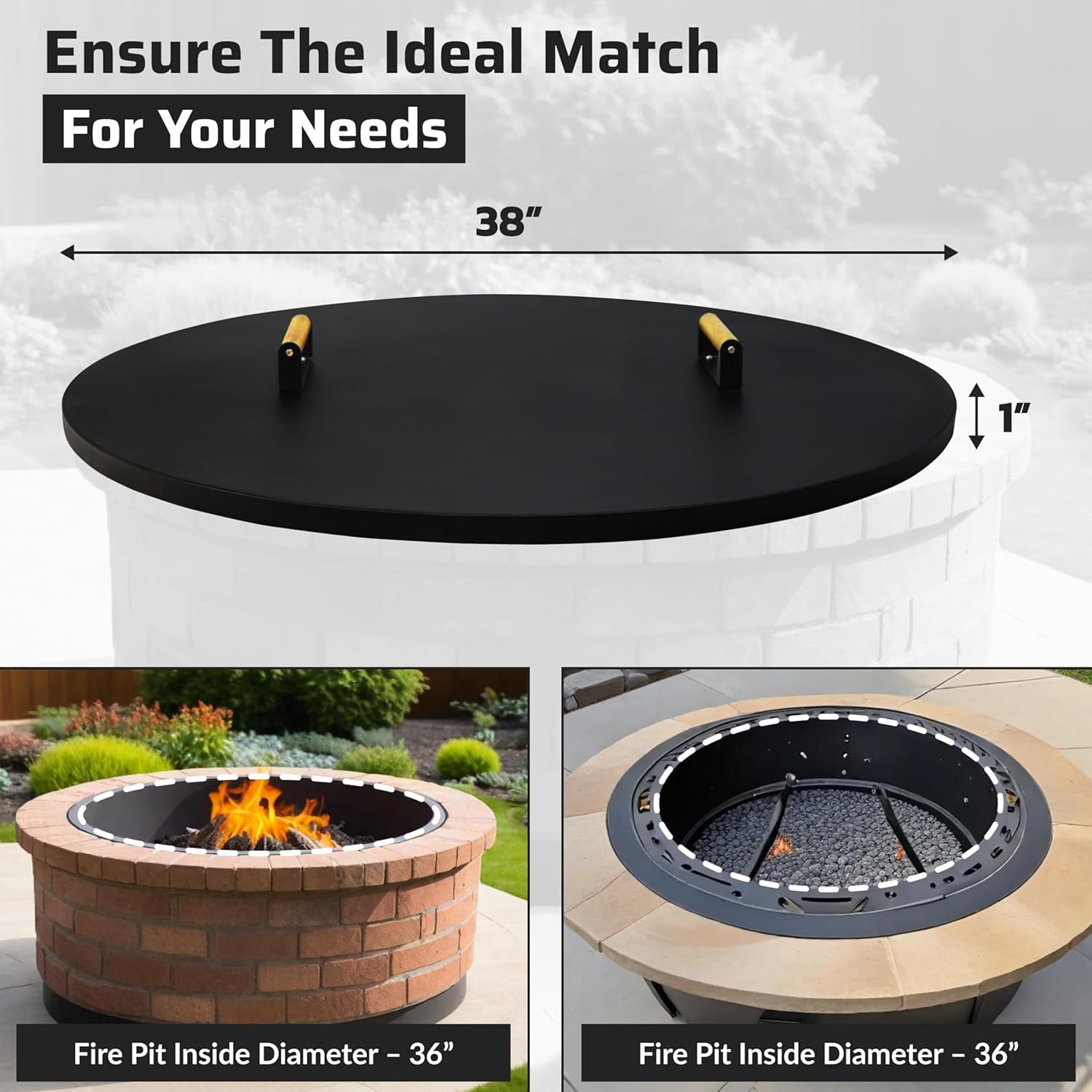 FEBTECH Fire Pit Shield 38 Inch - 16 Gauge Heat Resistant Coated Carbon Steel - Compatible with Fire Pits Inside Diameter Up to 36"
