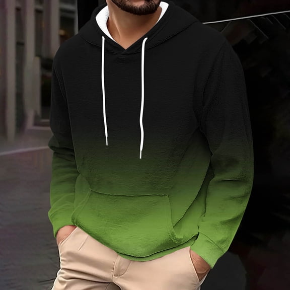 NTACZA Green Mens Shirts Fleece Gradient Athletic Sweatshirts Hooded Plush Fuzzy Men Sweatshirt L