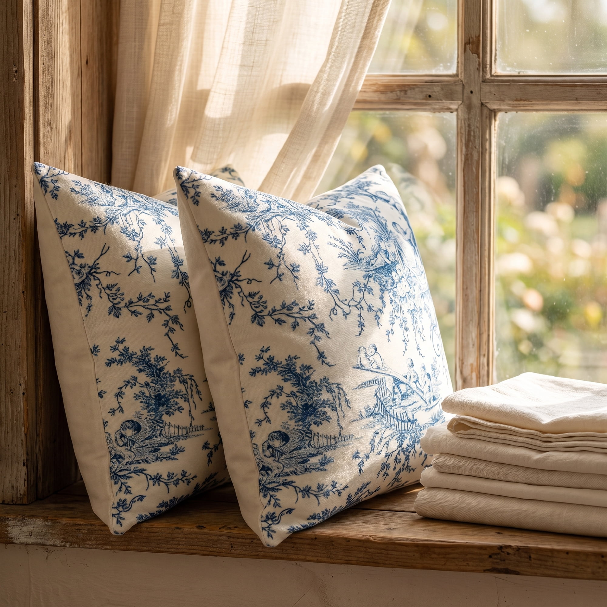 Unique Bargains Set of 2 Botanical Floral Printed Throw Pillow Covers Navy Blue 18"x18"