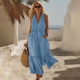 thumbnail image 6 of Levmjia Womens V Neck Maxi Dress With Pockets A Line Flowy Ruffle Hem Sleeveless Casual Long Dress Lightweight Solid Color Summer Sundress Beach Daily Wear, 6 of 7