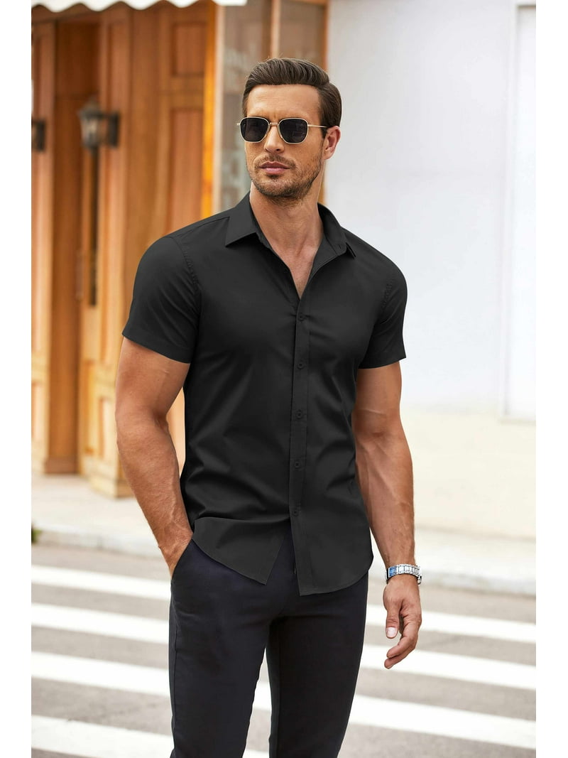 COOFANDY Mens Short Sleeve Button Down Casual Shirts Summer Untucked  Business Casual Dress Shirt, image size:800x1067