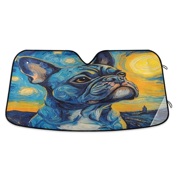 Qxltty Oil Painting Styles Bulldog Car Windshield Sunshades Foldable UV Rays Sun Visor Protector Keep Your Vehicle Cool 53×23.5in
