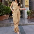 thumbnail image 4 of Women's 2 Piece Casual Outfits Womens Button Sleeveless Vest Shirt Straight Wide Leg Trousers With Pockets Wedding Pant Suits for Bride Elegant Jumpsuits for Women Evening Party Jumpsuit plus Size, 4 of 8