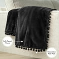 thumbnail image 3 of PAVILIA Fleece Throw Blanket for Couch with Pom Pom Fringe, Black, Soft Cozy Fuzzy Flannel Blanket for Sofa Bed, Large Lightweight Plush All Season Throw, 60x80 Inches, 3 of 9