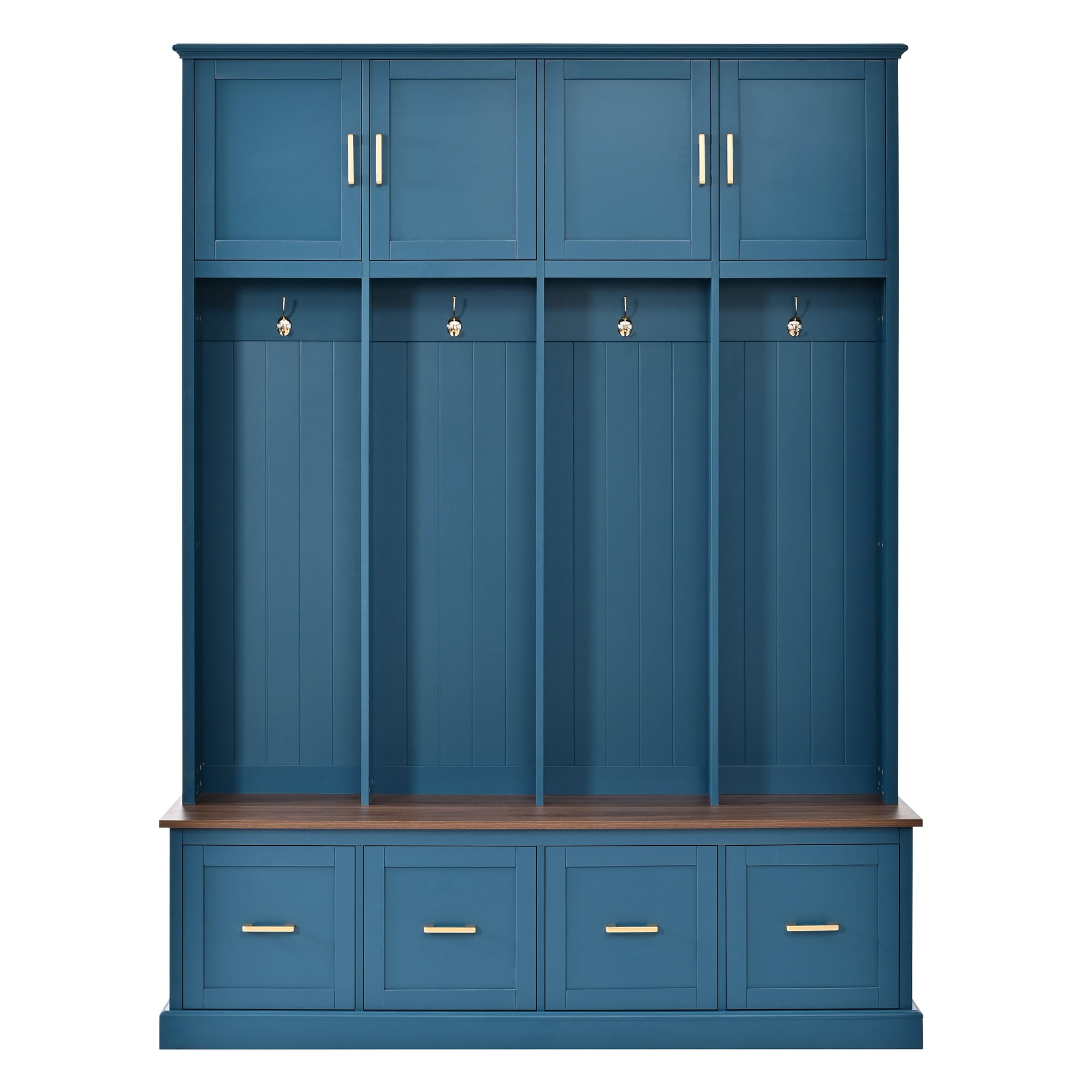 Howcool Farmhouse 59"W Hall Tree with 4 Hooks & Shoe Storage Bench,Entryway Organizer Mudroom Furniture with Upper Cabinets,Drawers,Navy Blue