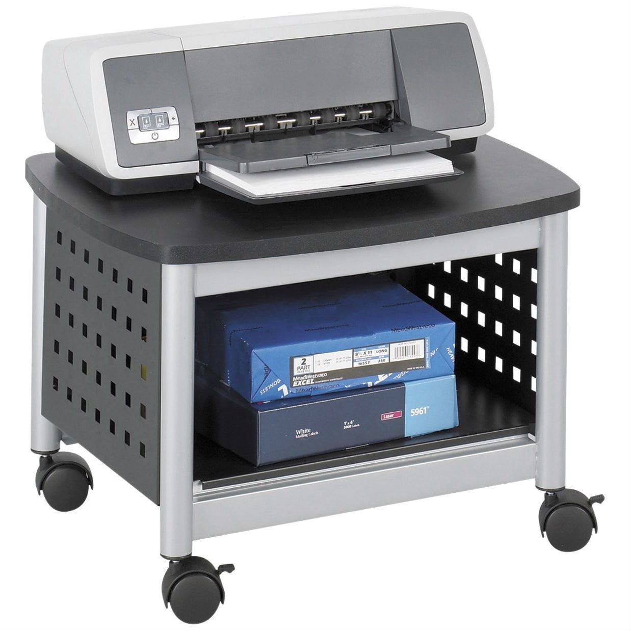 UnderDesk Printer Stand Mobile Office Cart in Black and Silver