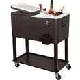 thumbnail image 1 of Zimtown 80 Quart Rattan Rolling Cooler Cart Ice Beer Beverage Chest on Wheels with Shelf, 1 of 11