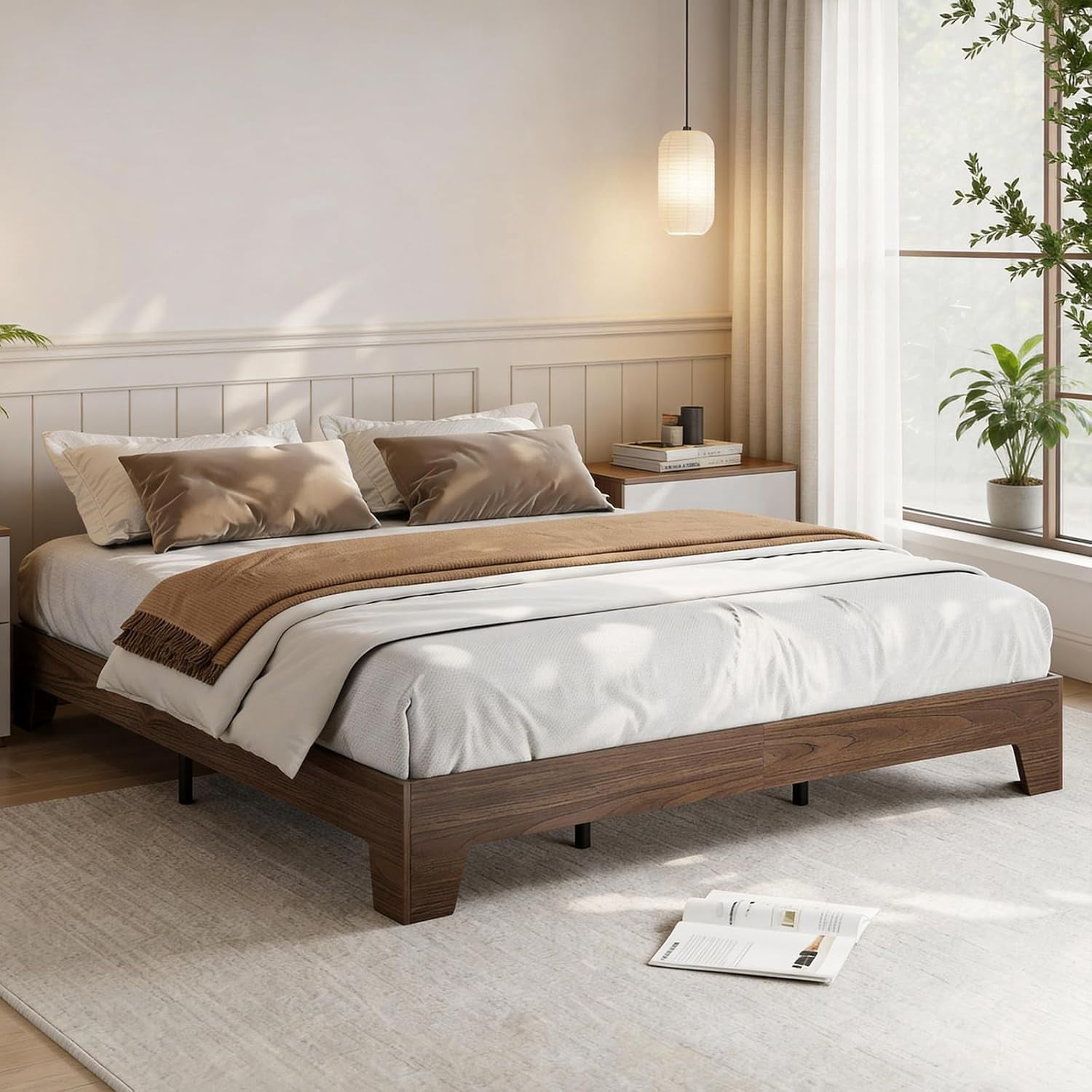 Queen Size Platform Bed Frame, Minimalist Wood Bed Frame No Headboard Needed, Sturdy Low Profile Bed with Natural Wood Grain, Noise-Free & Easy Assembly