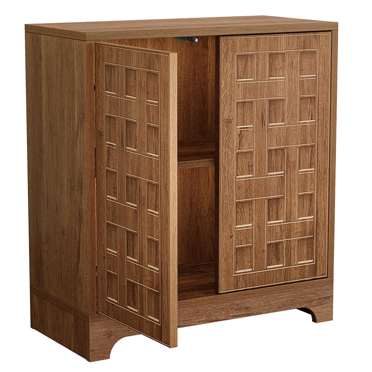 Demi Bonn 57" Sideboard Buffet Storage Cabinet Set of 2 with Doors, Credenza Accent Cabinet for Kitchen Entryway Living Dining Room, Brown