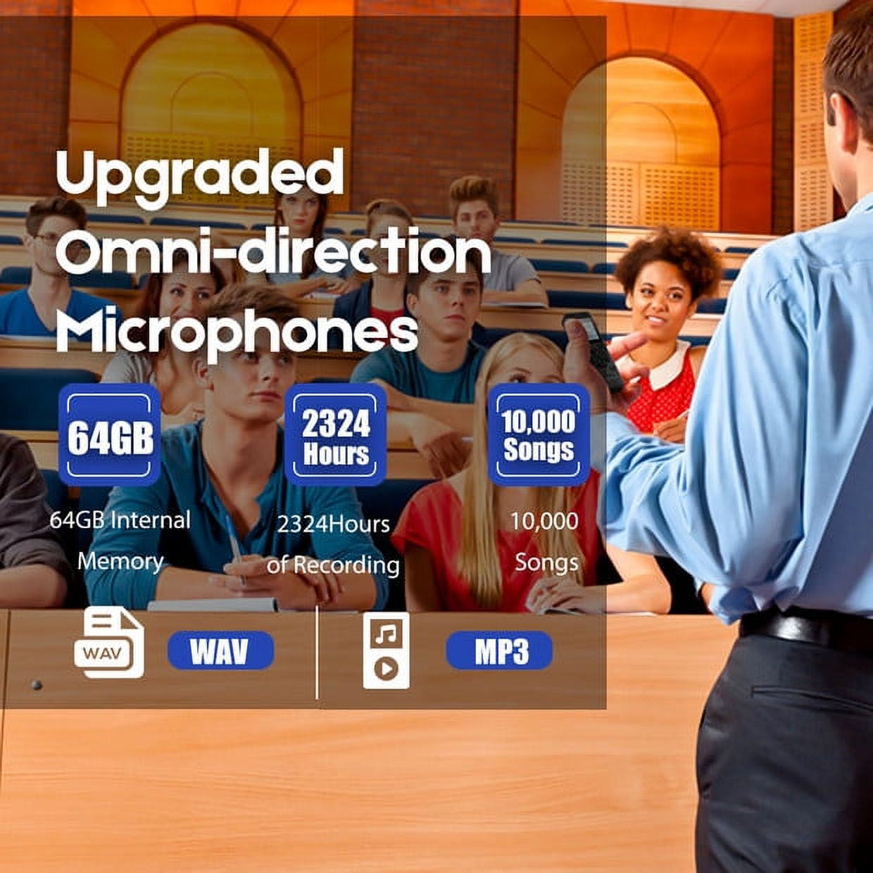 RONY 64GB Digital Voice Recorder: 2324 Hours Voice Activated Recording Device USB Charge with Playback for Lectures Meetings