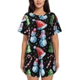 thumbnail image 1 of Xecao Disco Mirror Ball Snowman Pattern Women's Short Sleeve Pajama Set Soft Sleepwear Lounge Set with Button Front Top and Drawstring Shorts with Pockets-Small, 1 of 6