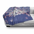 thumbnail image 2 of Flower Landscapes Soft Flannel Fleece Throw Blanket, Cherry Blossoms Birds and Mountains, Cozy Plush for Indoor and Outdoor Use, 50" x 60", Ceil Blue Baby Pink, by Ambesonne, 2 of 5