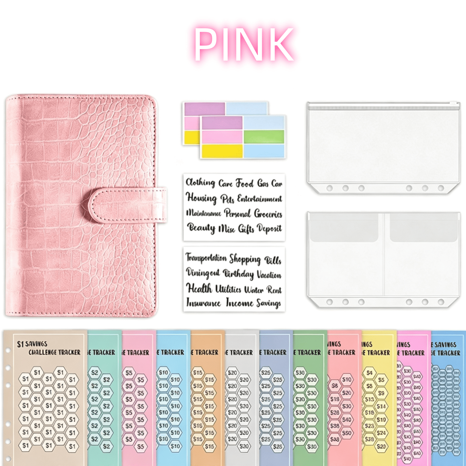 OUCLEYE A6 Crocodile Pattern PU Leather Binder Budget Planner, Money Saving Organizer with Cash Envelopes, Financial Planning Notebook for Budgeting, Savings Challenge, Cash Management