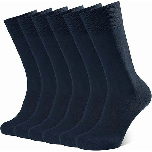 Mens Dress Socks 6 Pairs Combed Cotton Classic Solid & Patterned Crew Socks Soft Calf Socks-Navy blue