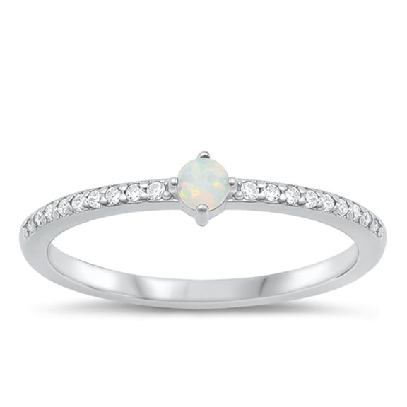 CHOOSE YOUR COLOR White CZ White Simulated Opal Ring .925 Sterling Silver Band Female Size 7