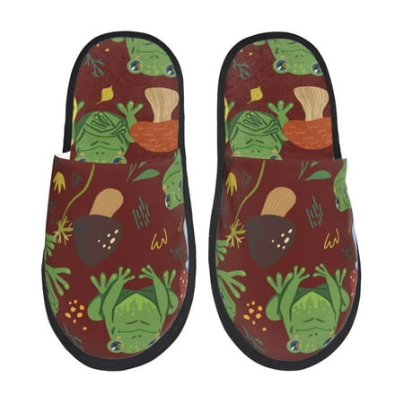 Balery Frogs and Mushrooms Slient Indoor Furry Fleece Comfort House Shoes Soft Non-Slip Home Shoes Cotton slippers House Slippers-- Medium
