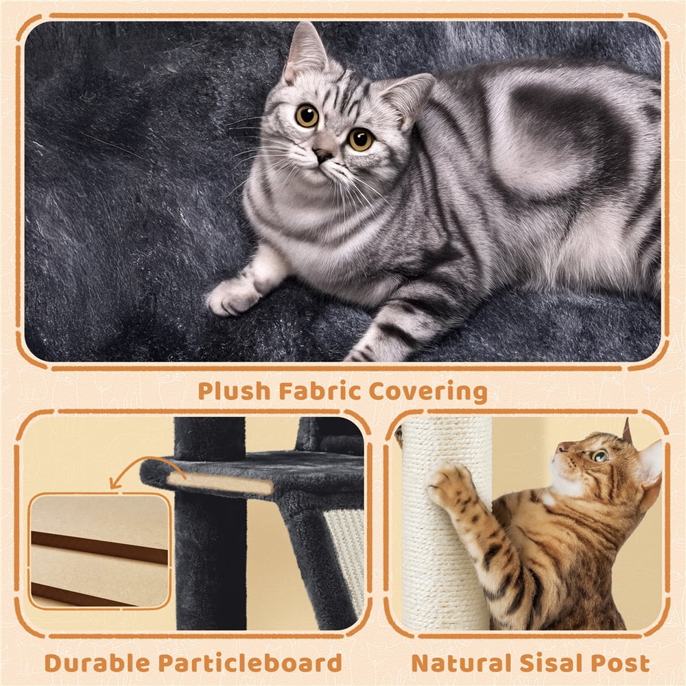 Yaheetech 57.5" Cat Tree Tower Cat Tree with 2 Condos, Scratching Posts, Ramp,Black