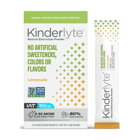 Kinderfarms Kinderlyte Advanced Electrolyte Powder Drink Mix, Lemonade, 6 Count